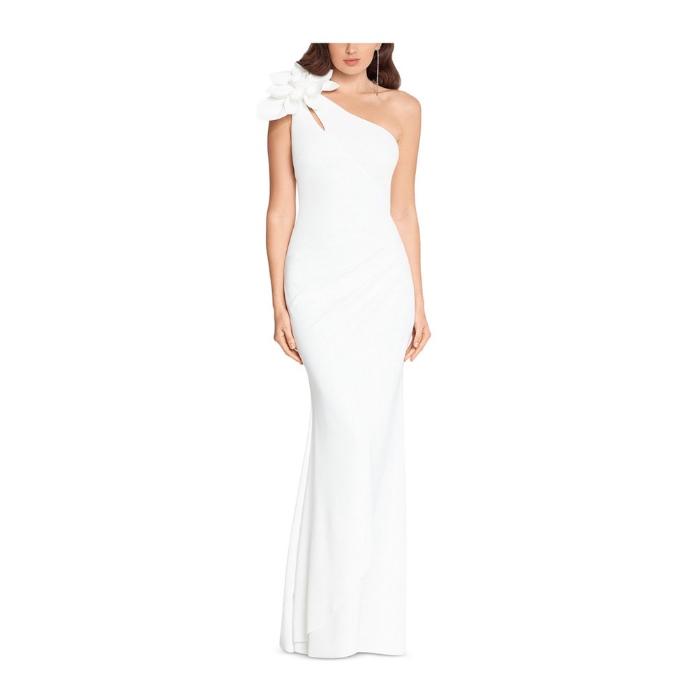Long Scuba Ruched One-Shoulder Flower
